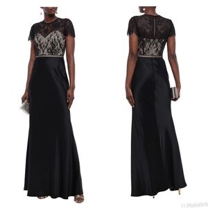 NWT Catherine Deane Lace-paneled cotton-blend satin gown